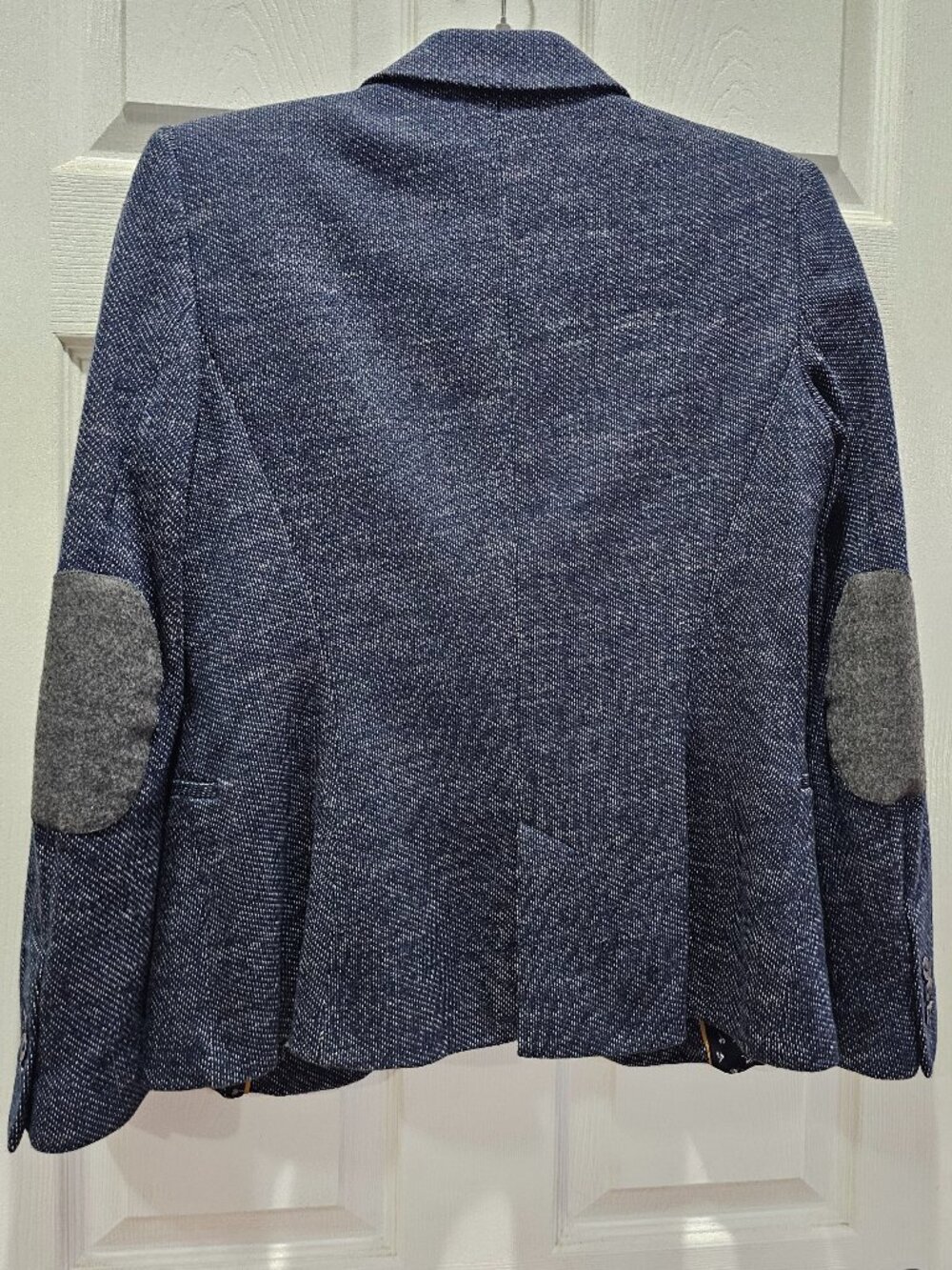 Zara Basic Navy Blue Blazer Elbow Patch Detail Si… - image 7